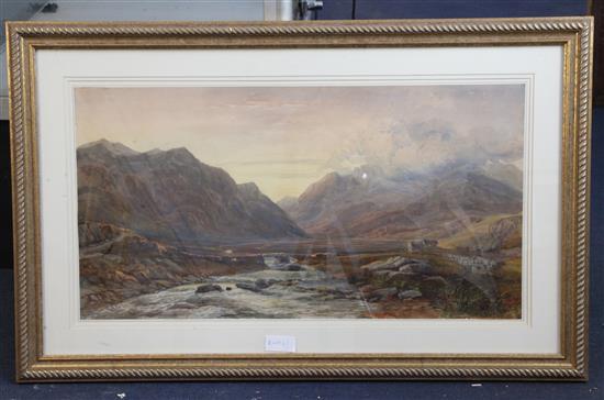 David Cox Junior, watercolour, Capel Curig, signed and dated 1867, 39 x 74cm.